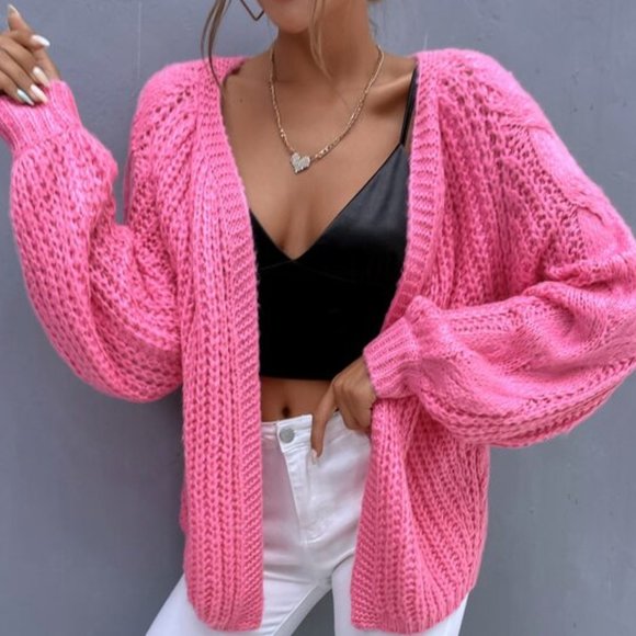 MODA ME COUTURE | Sweaters | Barbie Pink Knit Open Front Cardigan | Poshmark